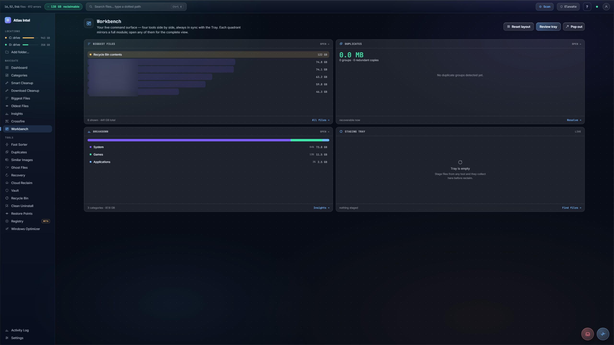 Workbench inside Atlas Intel, real capture with personal data blurred