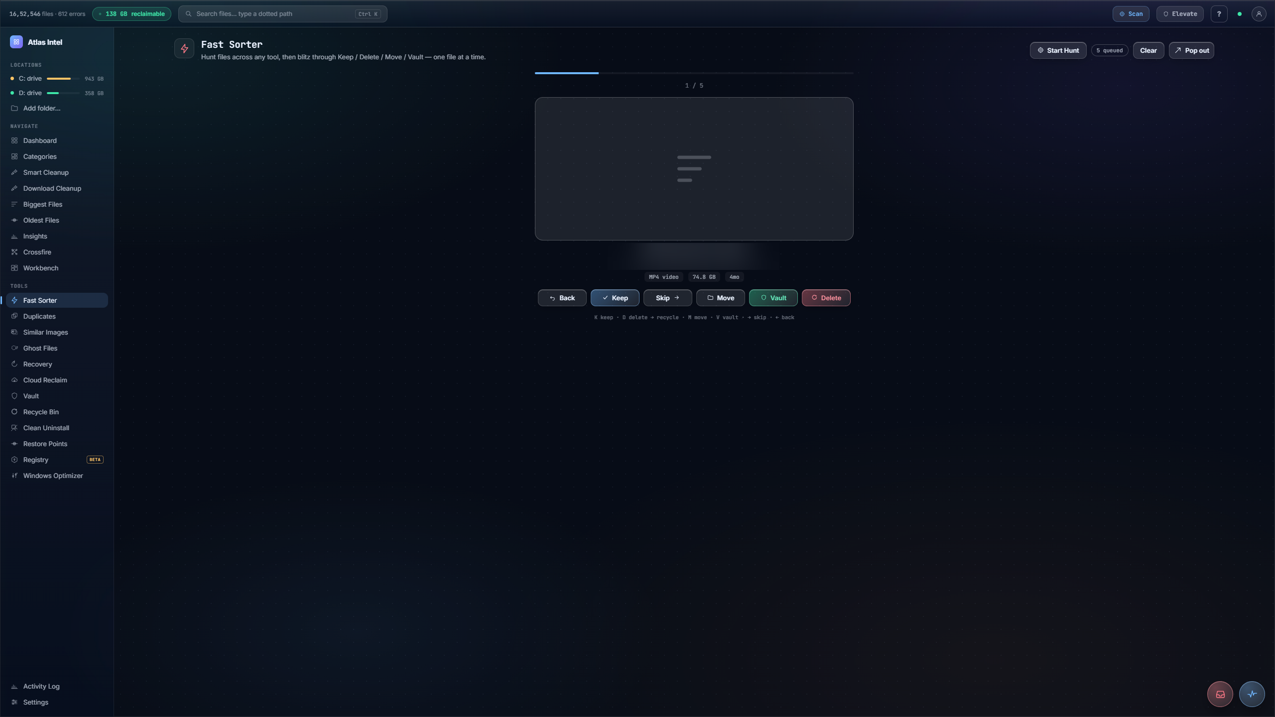 Fast Sorter inside Atlas Intel, real capture with personal data blurred