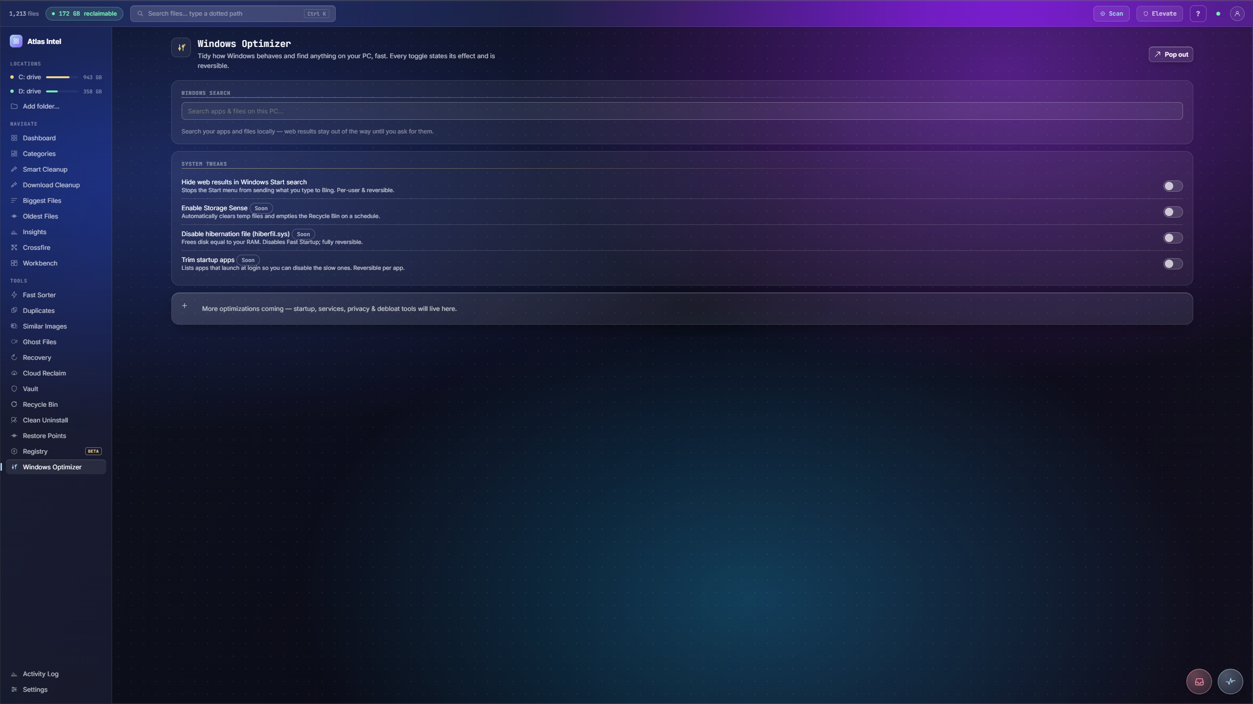 A representative Atlas Intel workspace, personal data blurred